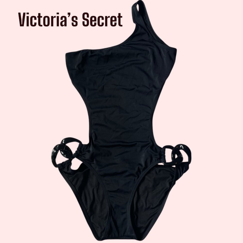 Sculpted Style: Victoria’s Secret Black Cut-Out One-Piece with Bold Loop Accents